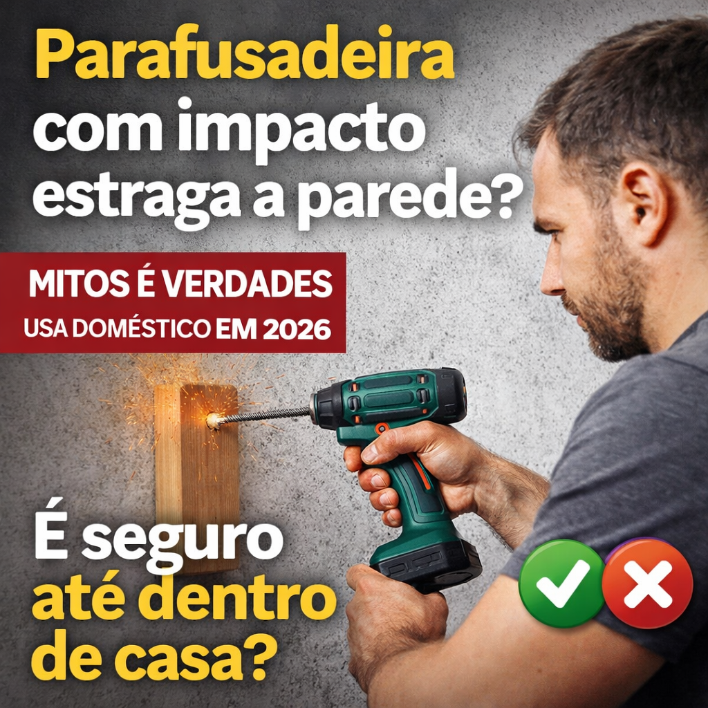 Parafusadeira com impacto estraga a parede? Mitos e verdades para uso doméstico em 2026 Parafusadeira com impacto sendo usada em parede mostrando mitos e verdades sobre uso doméstico em 2026